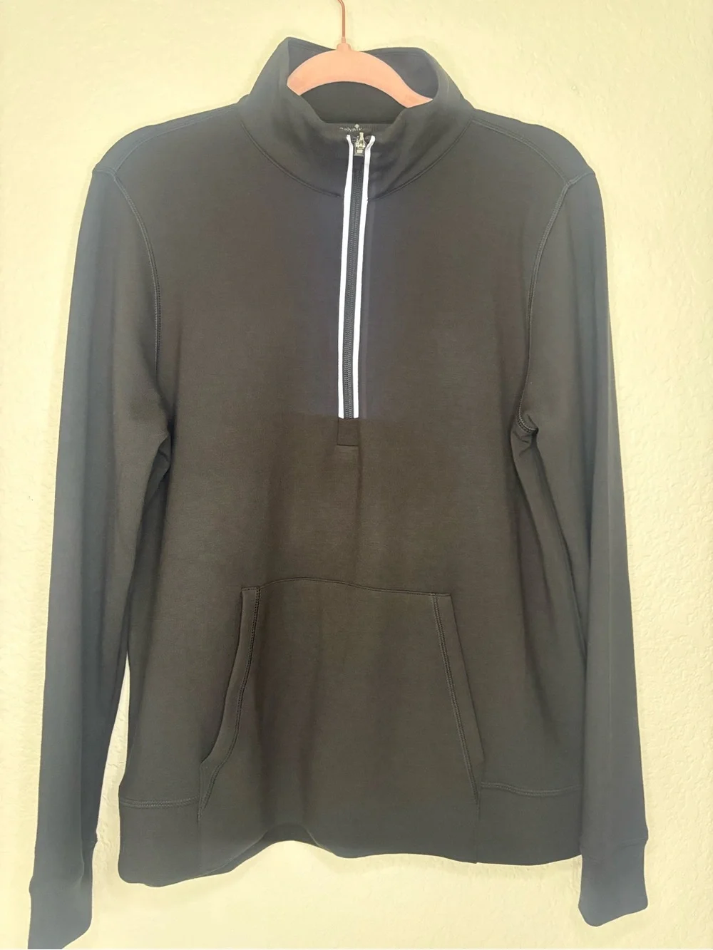 Belyn Key Men’s Half-Zip Pullover Sweater in Charcoal with White Zip